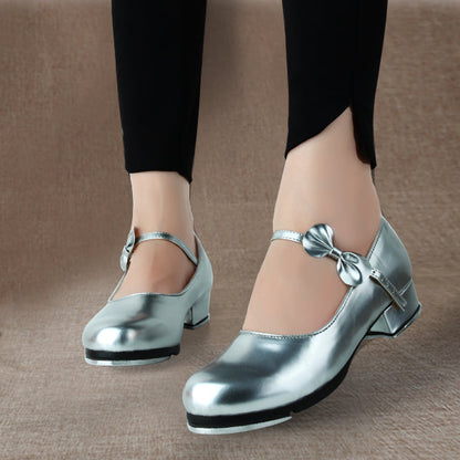 Girls Soft Bottom Glossy Bow Dance Shoe