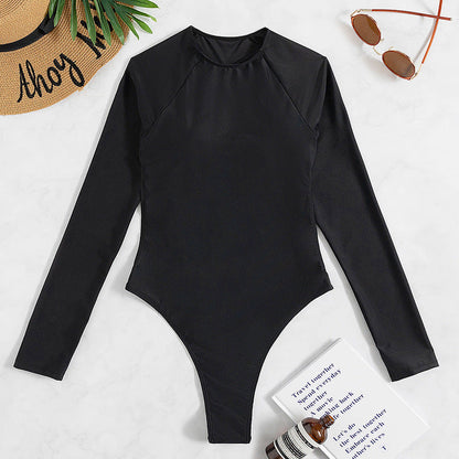 Long Sleeve Backless T-back Light Diamond One-piece Swimsuit