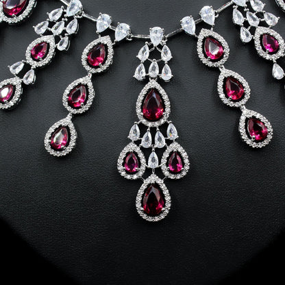 Women's Fashion Water Drop Zircon Necklace Earrings Set