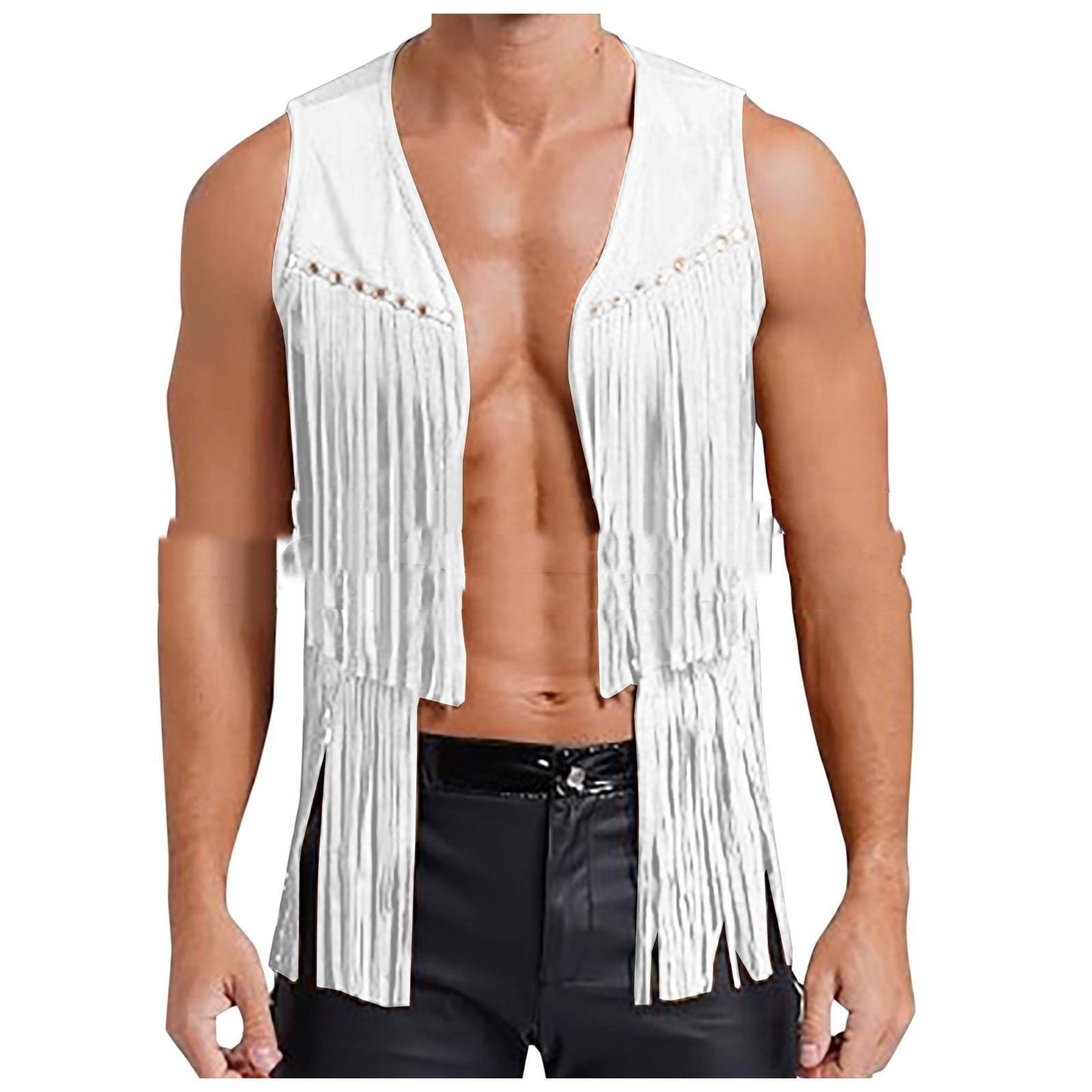 Men's Suede Sleeveless Vneck Rivet Tassel