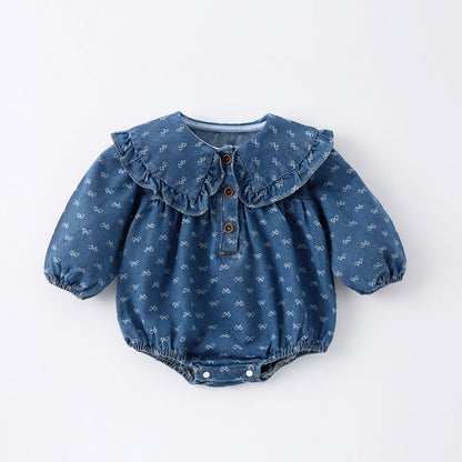 Toddler Denim Romper Triangle-style Crawling Suit Girls One-piece Dress