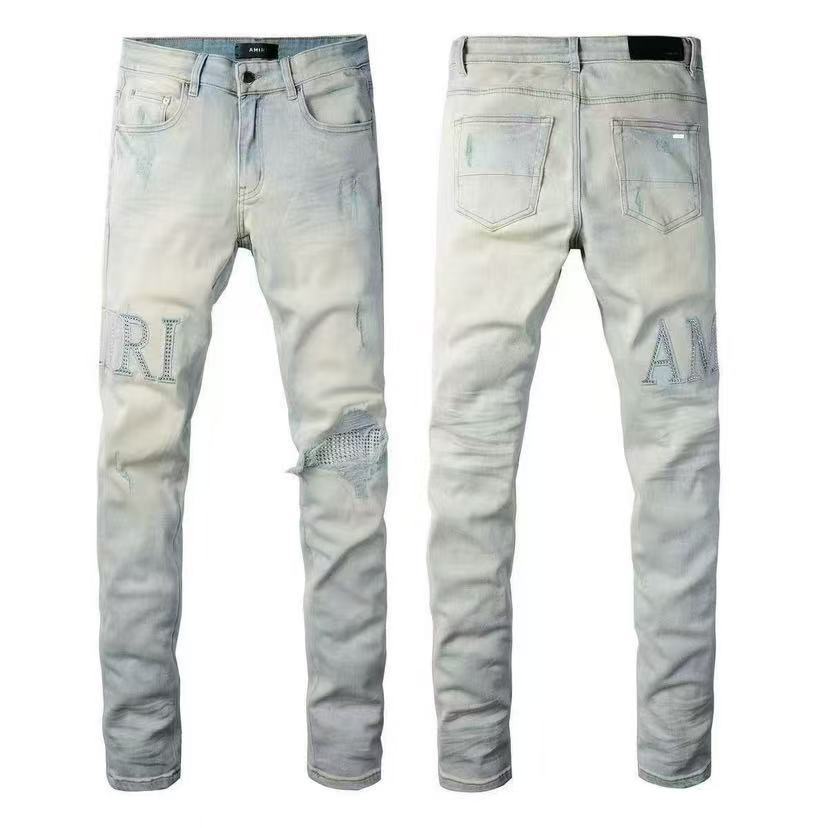 Punk Retro Blue Ripped Slim Fit Men's Jeans