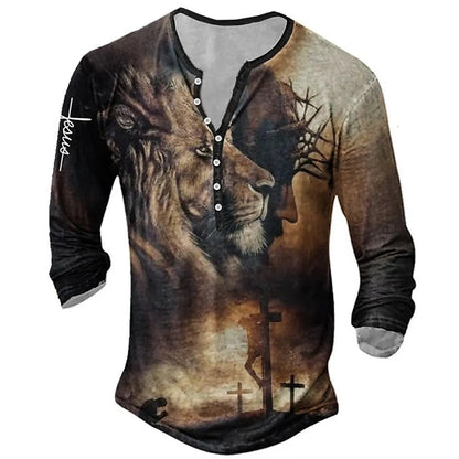 Men's Medieval Digital Print Long Sleeve T-shirt