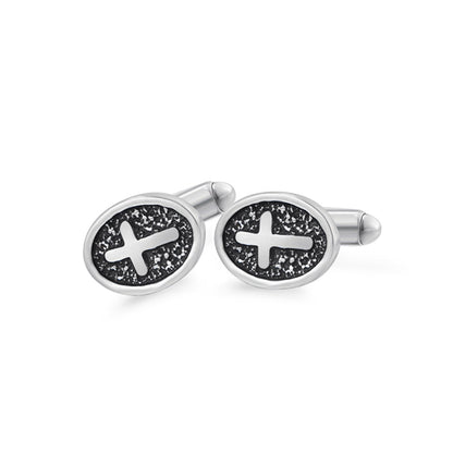 Oval Cross Silver Stainless Steel Cufflinks