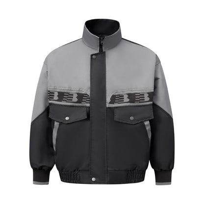 European And American Color Contrast Patchwork Workwear Stand-up Collar Jacket
