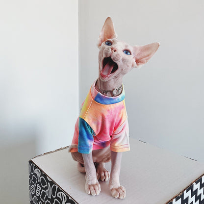 Hairless Cat Clothes Tie-dye Rainbow Primer