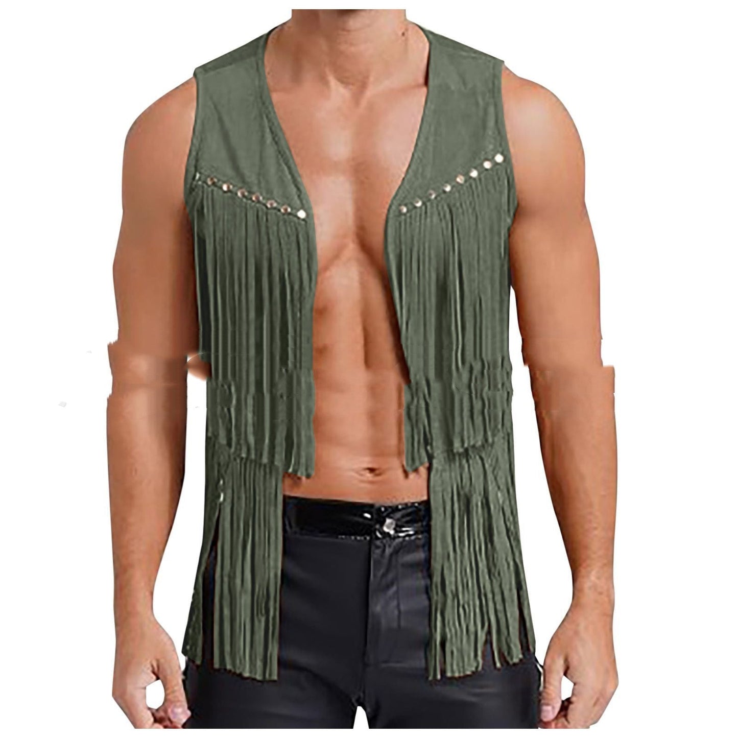 Men's Suede Sleeveless Vneck Rivet Tassel