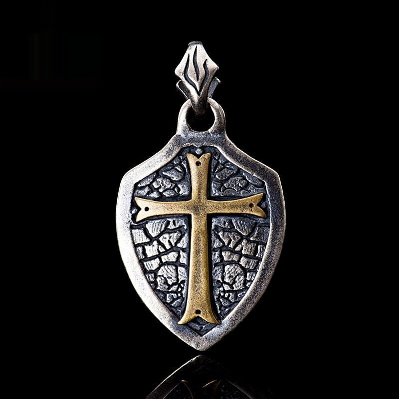 S925 Sterling Silver Cross Shield Pendant