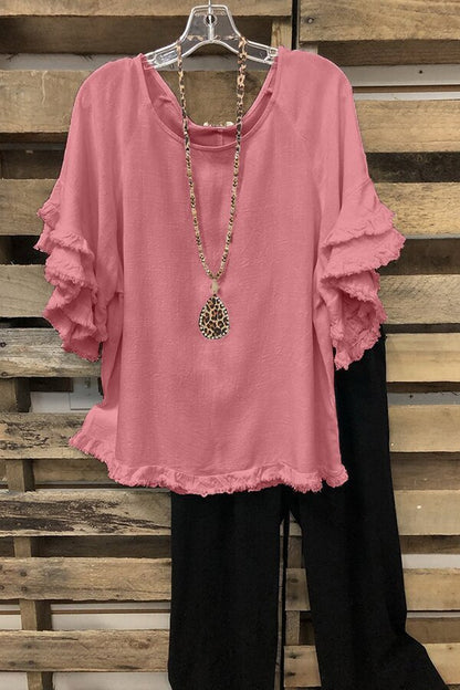 European And American Loose Plus Size Ruffle Sleeve T-shirt Top