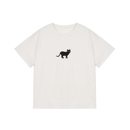 Black Cat Loose Short-sleeved T-shirt Women's Top