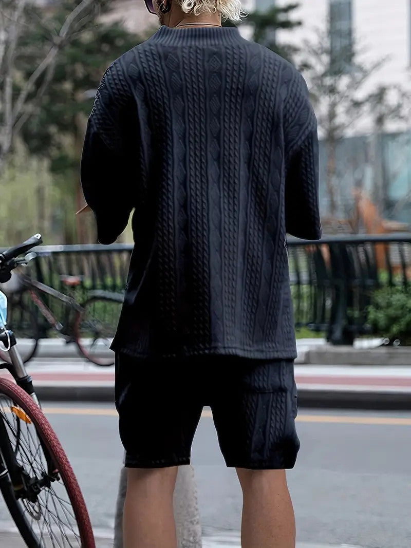 Men's Jacquard V Neck Shirt & Shorts Set