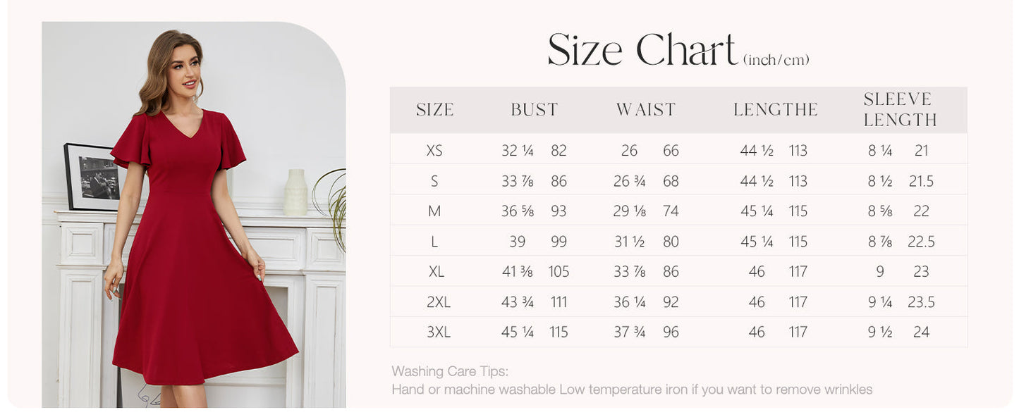 Bridesmay Red V-Neck Fit Flare Dress Women Classic Style XL Size