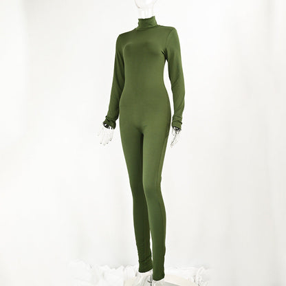 Solid Color Fleece-Lined Long Sleeve Yoga Jumpsuit for Autumn and Winter