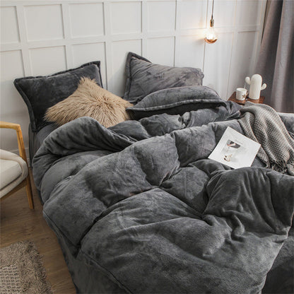 Four-piece Double-sided Fleece Duvet Cover Yellow