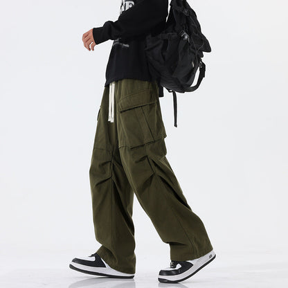 Men's Retro Pleated Straight-Leg Casual Overalls
