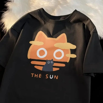Summer Fan Cat And Women Pure Cotton T-Shirt For Me