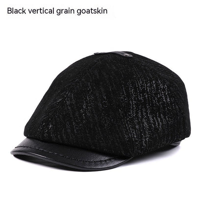 Men's Sheepskin Peaked Beret Newsboy Leather Hat
