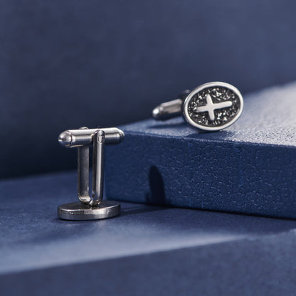Oval Cross Silver Stainless Steel Cufflinks