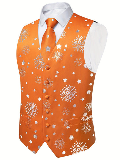 DiBanGu Orange Silver Christmas Snowflake Vest Bow Tie Set Size L