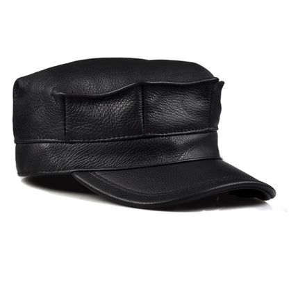 Autumn Winter Men's Genuine Leather Octagonal Cap
