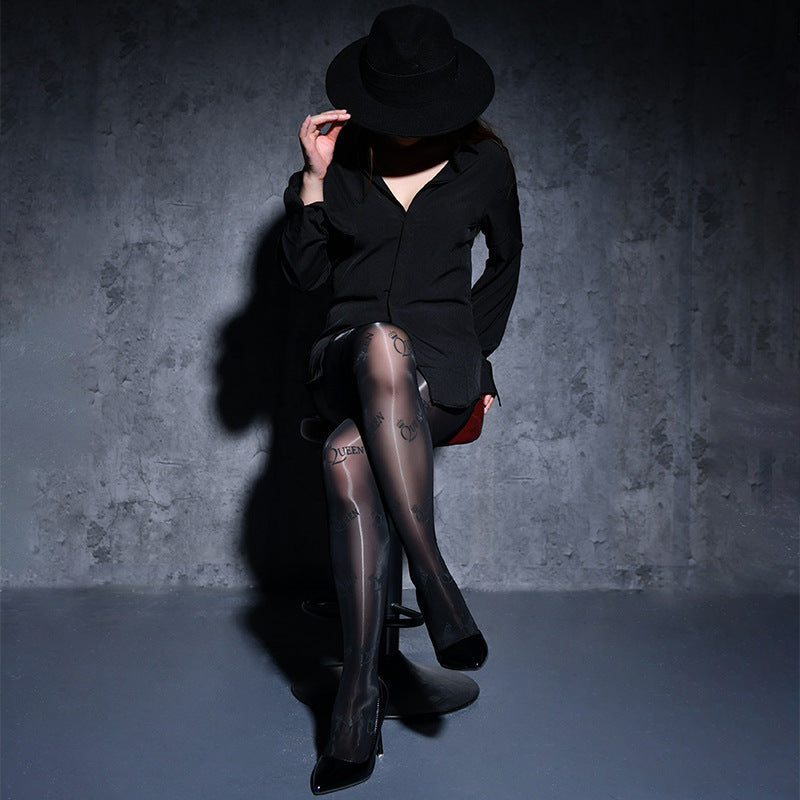 Shiny Ultra-thin Letter Stockings Plus Size Anti-snagging