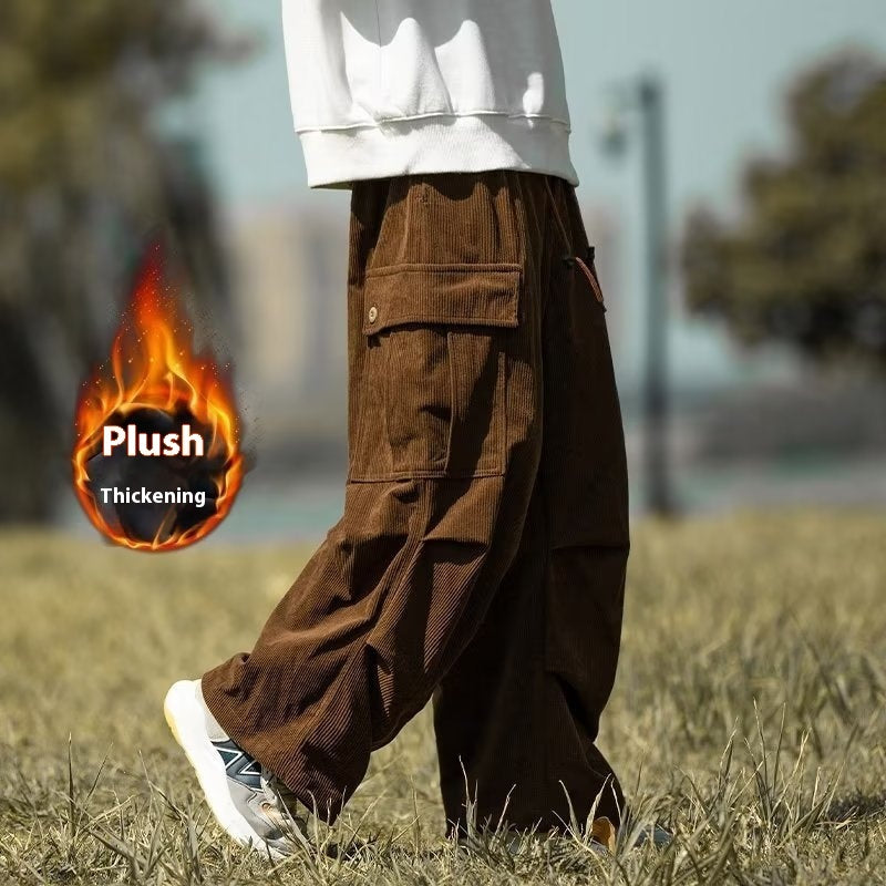 Autumn Winter Straight Wide-Leg Corduroy Overalls Men