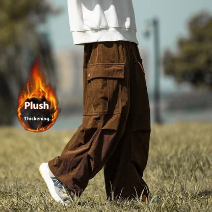 Autumn Winter Straight Wide-Leg Corduroy Overalls Men