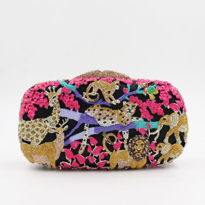 Animal Forest Package, Hollow Metal Crystal Banquet Package, Drip Oil Inlaid Diamond Handbag