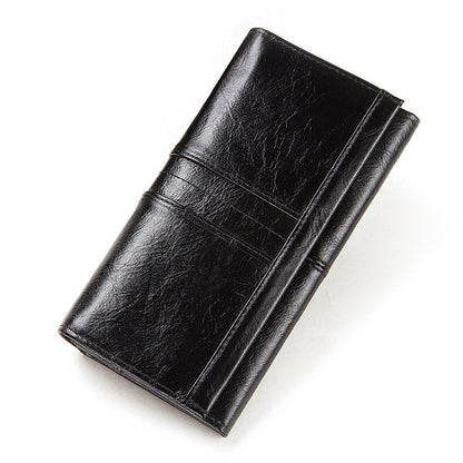 Anti-Theft Brushed Genuine Leather Ladies Wallet Top Layer Cowhide Long Women's Bag Multi-Card Card Holder Mobile Phone Bag Clutch Bag