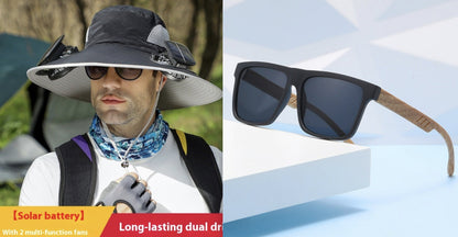 Outdoor Wide Brim Sun Hat With Solar Fan Wide Brim Solar Fan Outdoor Fishing Hat Solar USB Charging Solar Powered Hat Adjustable