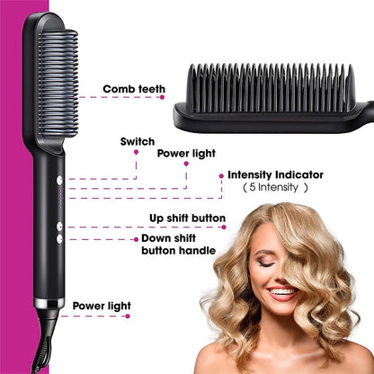 2 In 1 Hair Straightener Hot Comb Curling Brush