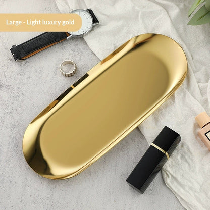 High-end Plate In Instagram Style Oval Stainless Steel Gold Mini Jewelry Tray Small Serving Tray
