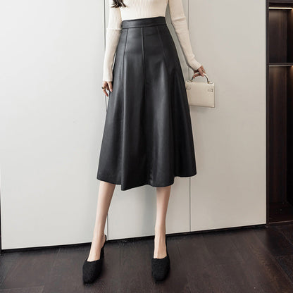 Women's Autumn And Winter High Waist PU Leather Skirt