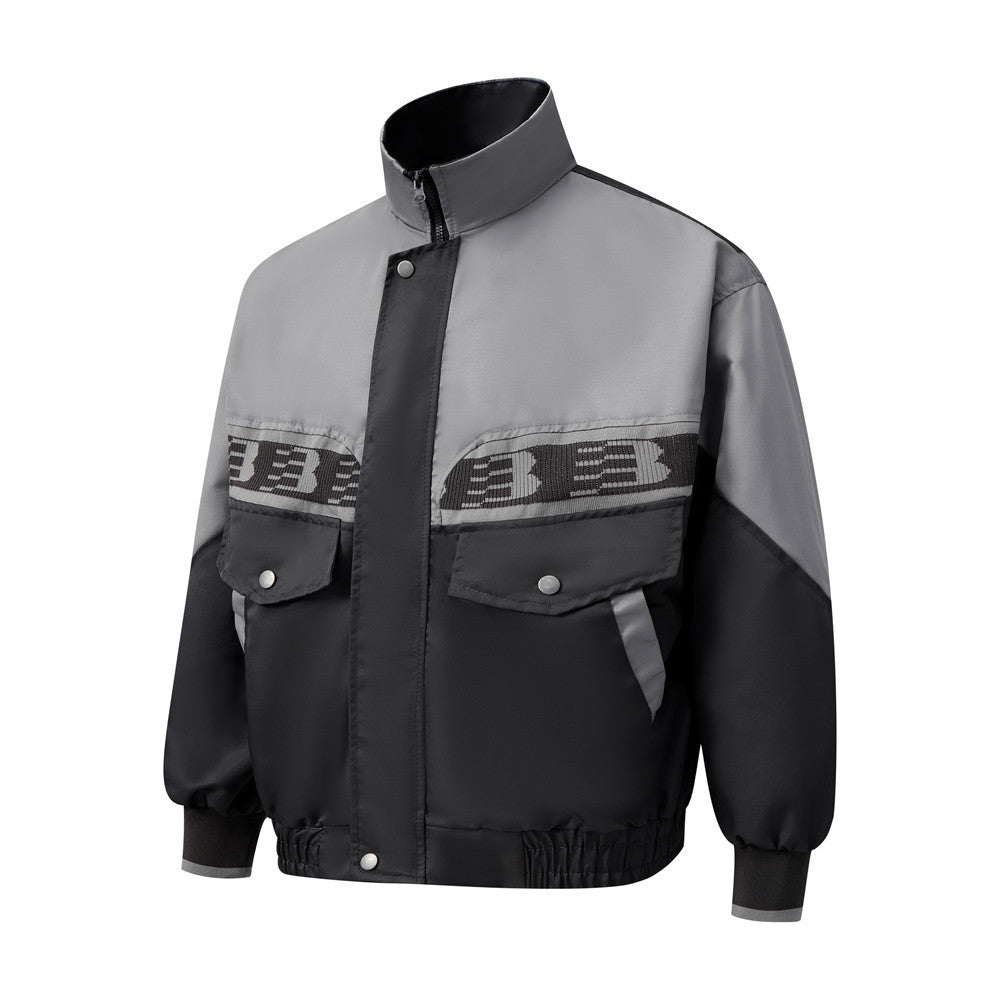 European And American Color Contrast Patchwork Workwear Stand-up Collar Jacket