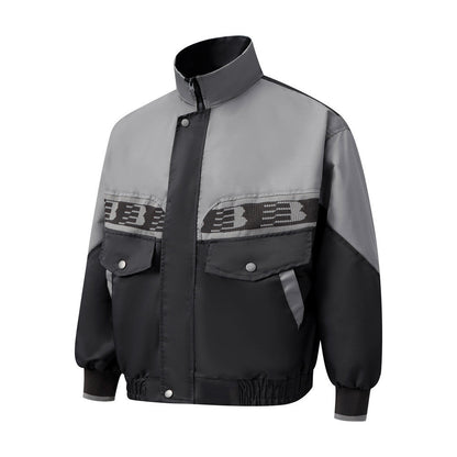 European And American Color Contrast Patchwork Workwear Stand-up Collar Jacket