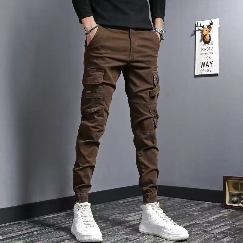 Coffee Men's Slim Fit Elastic Denim Work Pants