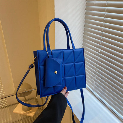 Plaid Shoulder Bag with Small Wallet Square Tote for Women
