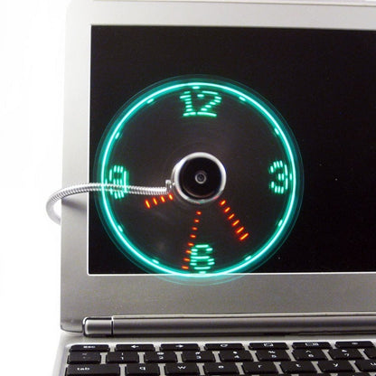 USB LED Mini Fan Clock Flexible Time Display Gadget