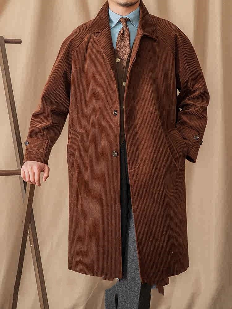 Autumn Corduroy Long-cut Coat Casual Loose Raglan Sleeve Retro