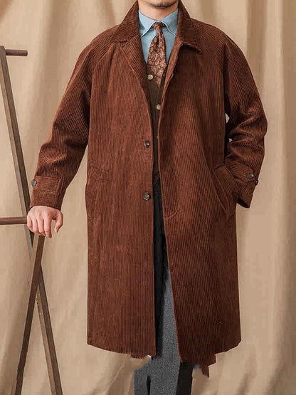 Autumn Corduroy Long-cut Coat Casual Loose Raglan Sleeve Retro