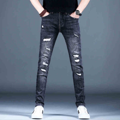 Ripped Fleece Slim-fit Stretch Jeans