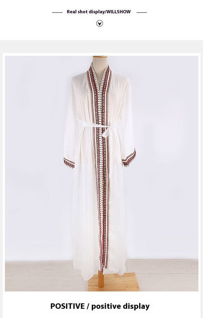 Women's Chiffon Embroidered Loose Beach Cover-up Swimsuit Sun Protection Cardigan