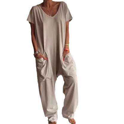 Oversized V-neck Pocket Jumpsuit