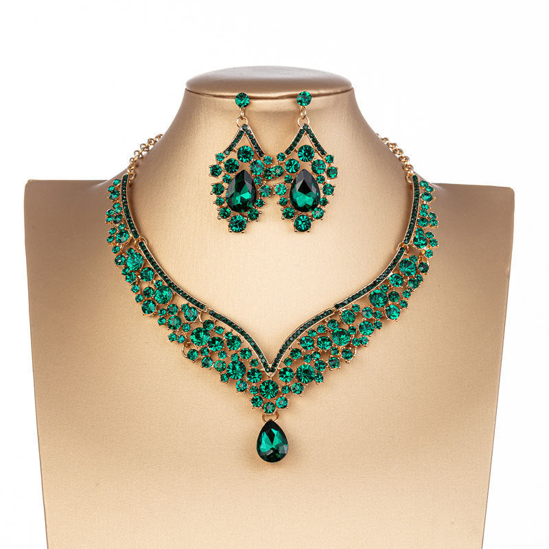 Elegant Bridal Alloy Diamond Crown Set with Exquisite Earrings and Necklace in 5 Colors