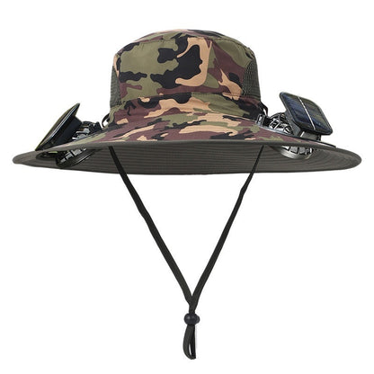 Removable Solar Recharge Fan Embedded Big Brim Hat