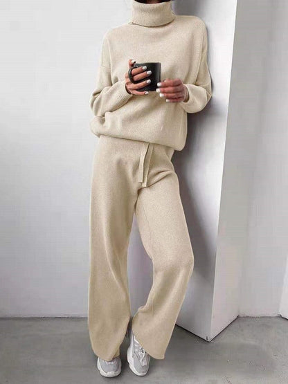 Casual Women Turtleneck Sweater Drawstring Pants