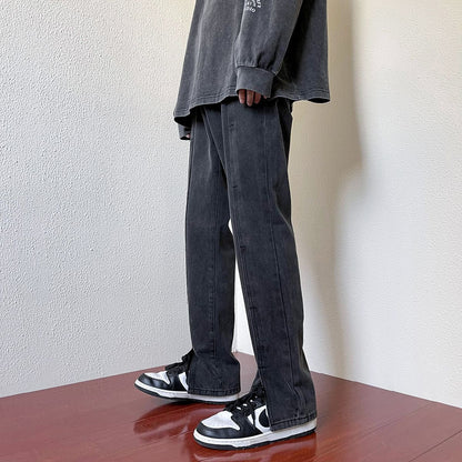 High-end Wide Leg Slimming Motorcycle Stitching Jeans