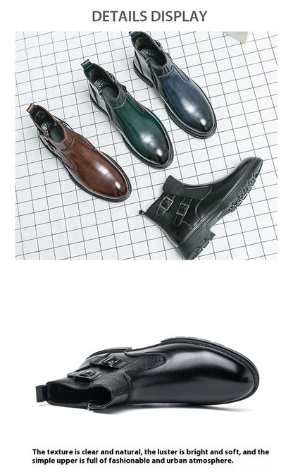 Short High-top Slip-on Leather Boots