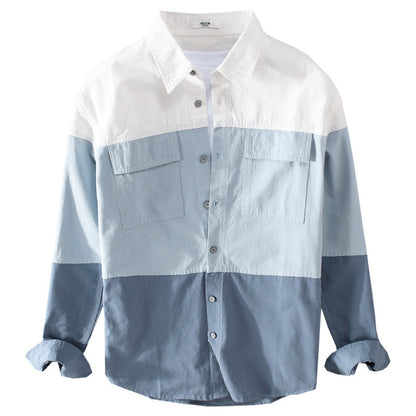 Cotton Long Sleeve Stitching Casual Men's Shirt