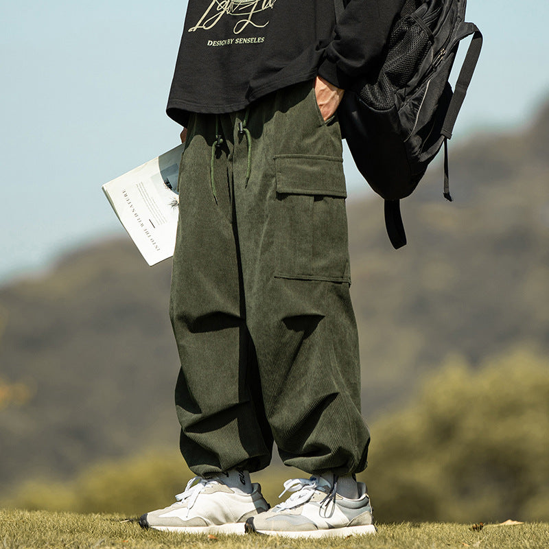 Autumn Winter Straight Wide-Leg Corduroy Overalls Men